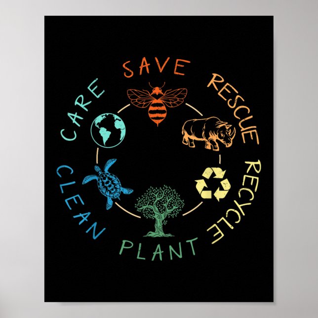 Poster Salve Abelhas Salvando Animais Reciclar Dia Plásti (Frente)