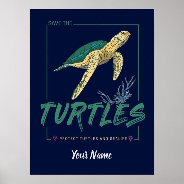 Poster Salve as tartarugas para uma garota que ama tartar (Frente)