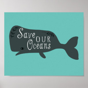 Poster Salve nosso oceano azul de baleia ambiental