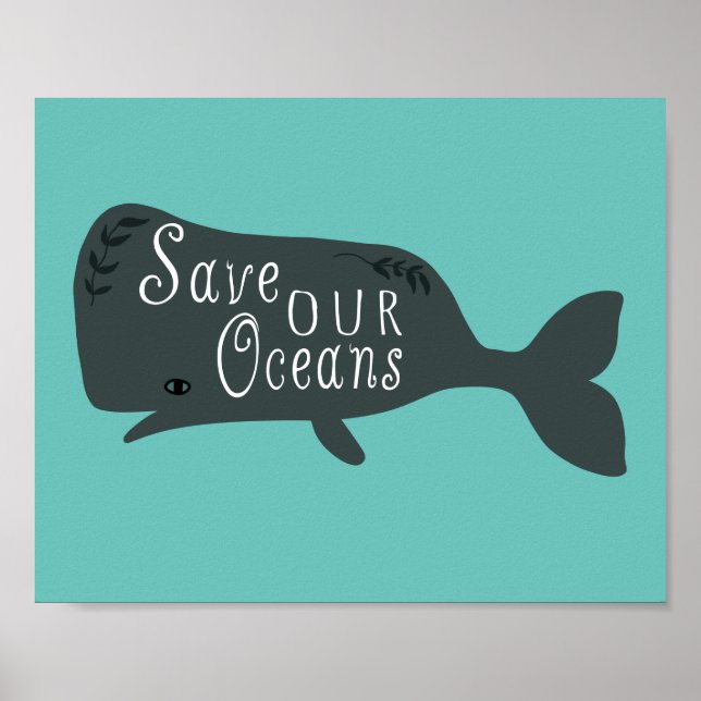 Poster Salve nosso oceano azul de baleia ambiental (Frente)