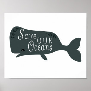 Poster Salve o nosso oceano branco de baleia ambiental