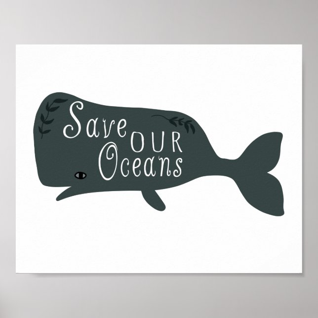 Poster Salve o nosso oceano branco de baleia ambiental (Frente)