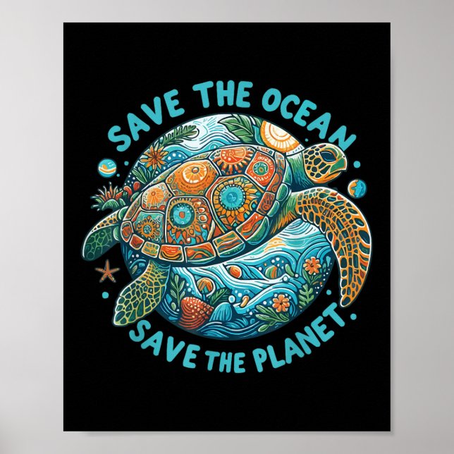 Poster Salve O Oceano Salvar A Tartaruga Do Mar De Cuta P (Frente)