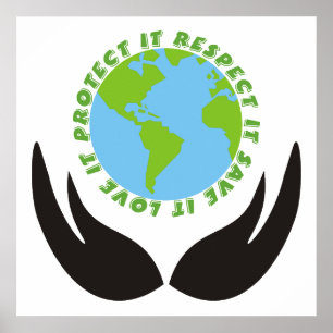 Poster Salve o planeta Terra e as mãos