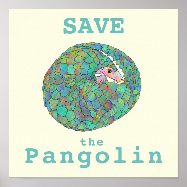 Poster Salve Pangolin Animais Coloridos Ameaçados (Frente)