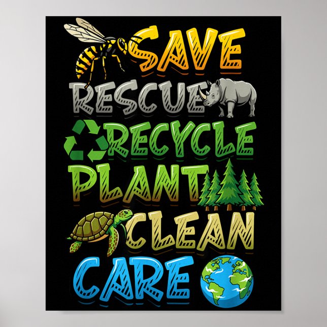 Poster Salve resgate recicle planta limpa cuida dia da te (Frente)