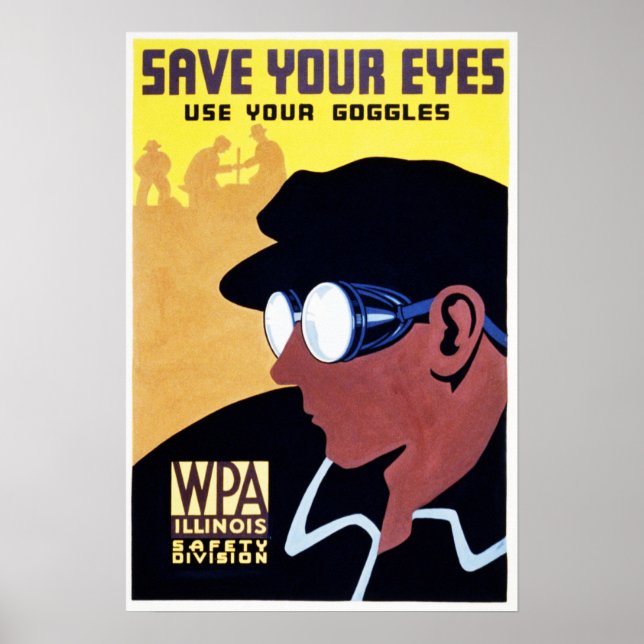 Poster SALVE SEUS OLHOS Use seus óculos Antigo WPA Illino (Frente)