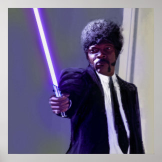 Poster Sam L Jackson com um sabre de luz