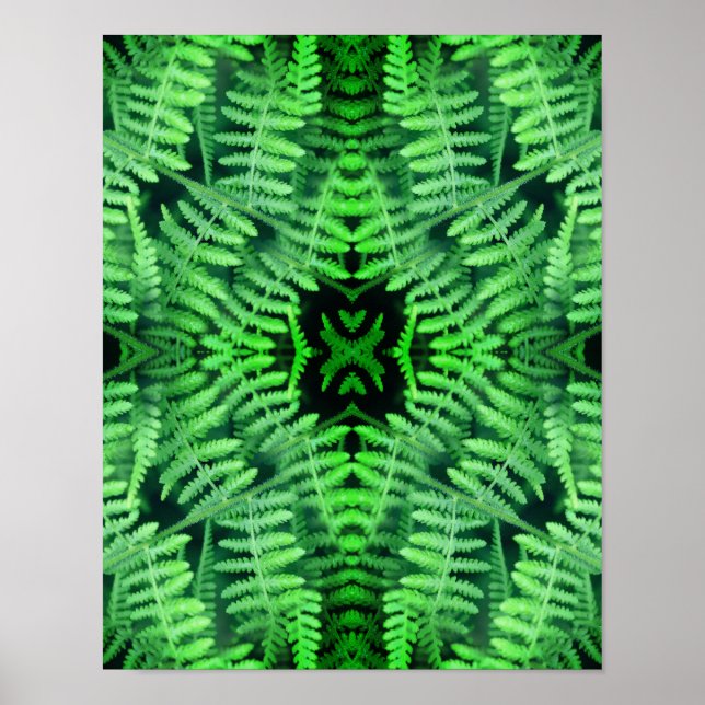 Poster Samambaias Verdes Folhosas Abstrato (Frente)