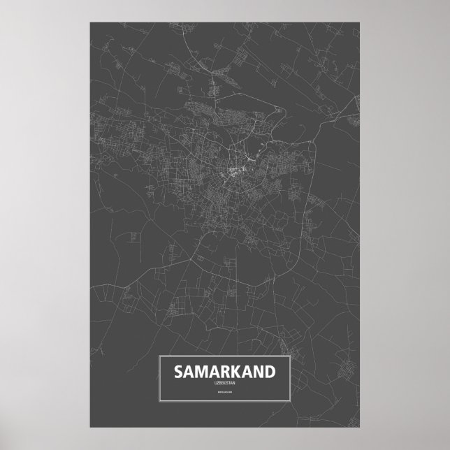 Poster Samarcanda, Uzbequistão (branco no preto) (Frente)
