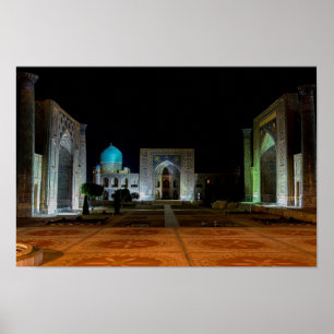Poster Samarkand, Uzbekistan - Registan square at night