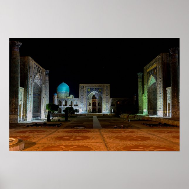 Poster Samarkand, Uzbekistan - Registan square at night (Frente)