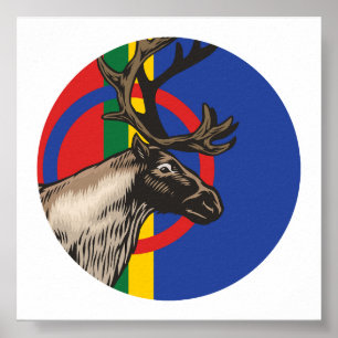 Poster Sami Reindeer Bandeira Nacional de Saami