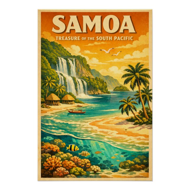 Pôster Samoa, Pacífico Sul, em um clássico retrô (Frente)