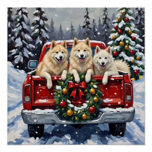 Pôster Samoyed Christmas Red Truck Holiday (Frente)