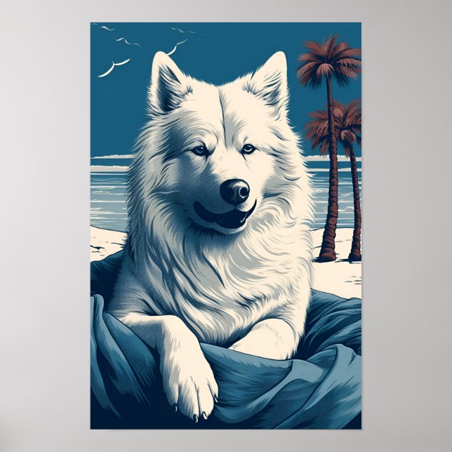 Poster Samoyed na praia (Frente)