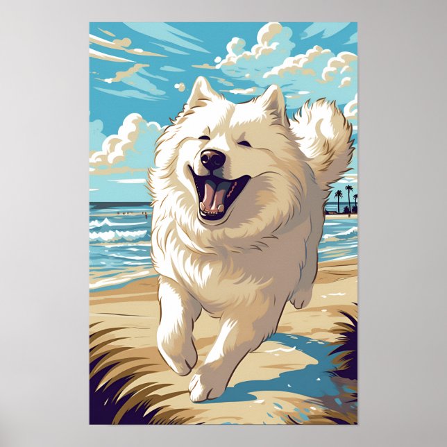 Poster Samoyed na praia (Frente)
