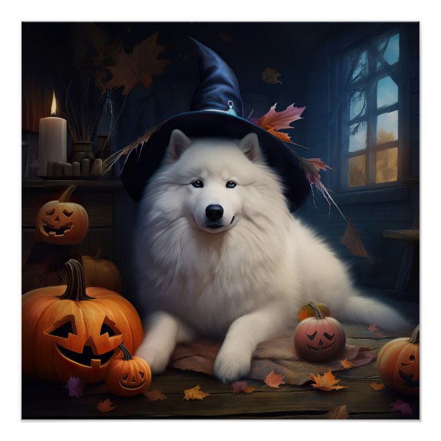 Pôster Samoyed Pumpkins Halloween Scary (Frente)