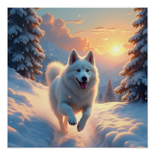 Pôster Samoyed Snowy Mountain Adventure Christmas (Frente)