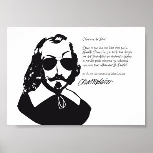 Pôster Samuel Champlain Hipster texto do futuro+óculos