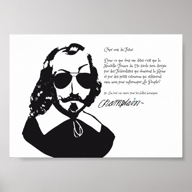 Pôster Samuel Champlain Hipster texto do futuro+óculos (Frente)