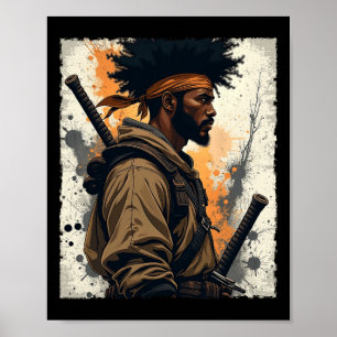 Poster Samurai Africano Guerreiro Afro Americano Bushido 