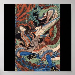 Poster Samurai, C. de pintura japonês 1800's