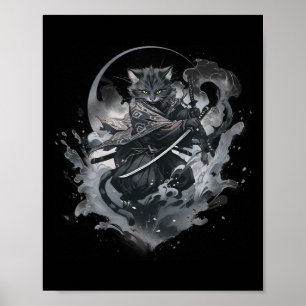 Poster Samurai Cat Anime Japonês Ninja Warrior Aestético