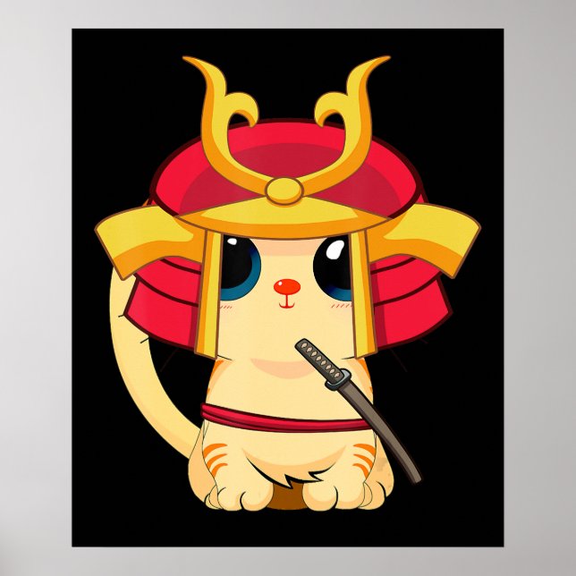 Poster Samurai Cat Cute Japonês Cosplay Halloween (Frente)