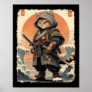 Poster Samurai Cat Katana Cheio Guerreiro Guerreiro do Ex