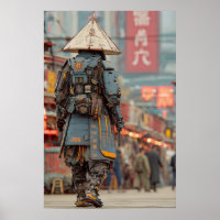 Samurai Ciborgue Mecha Chapéu Cônico