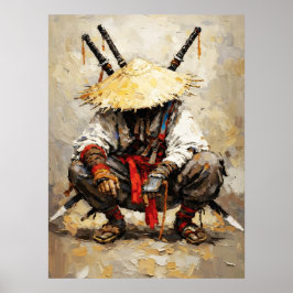 Poster Samurai Descansando Espátula Laranja Impasto