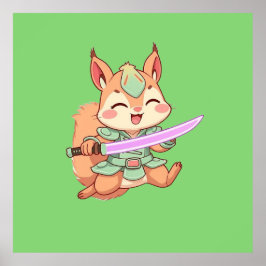 Poster Samurai Esquilo Kawaii.