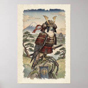 Poster Samurai Falcão Ukiyo-e - Ave de Rapina Japonesa