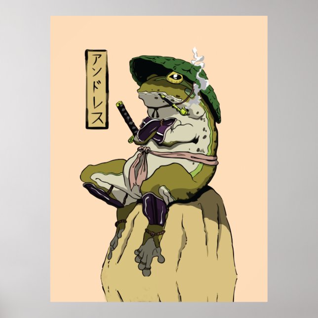 Pôster Samurai Frog Impressão em Tela Falsa Acríli (Frente)