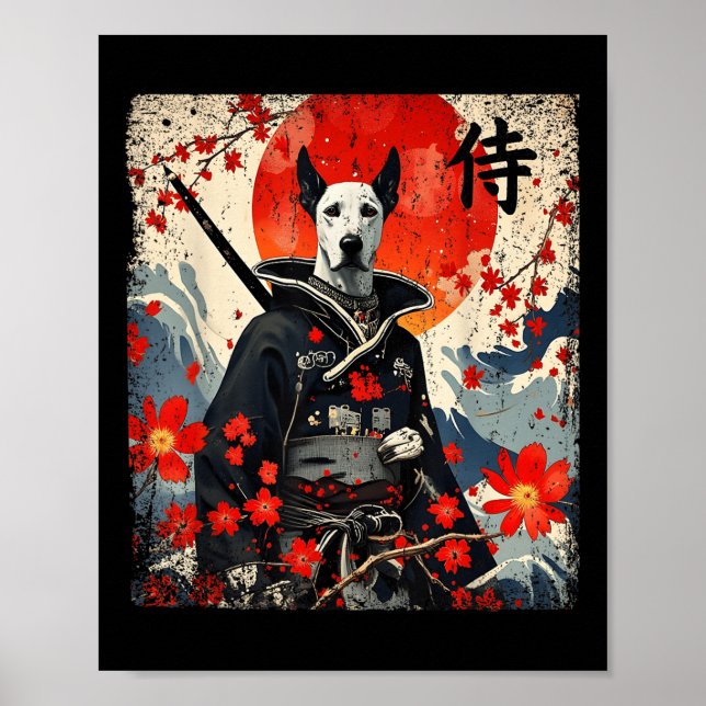 Poster Samurai Great Dane Tattoo Kawaii Ukiyo-e (Frente)