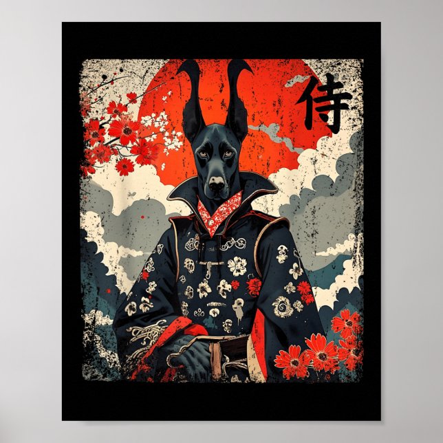 Poster Samurai Great Dane Tattoo Kawaii Ukiyo-e (Frente)