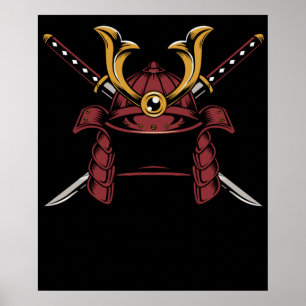 Poster Samurai Helmet Japonês Samurai Warrior