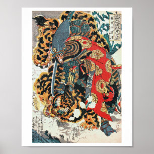 Poster Samurai Lutando contra um Tigre, Kuniyoshi, Ukiyo-