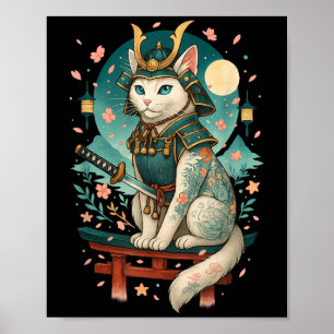 Poster Samurai Moonlight do Gato Japonês Blossom de Cerej