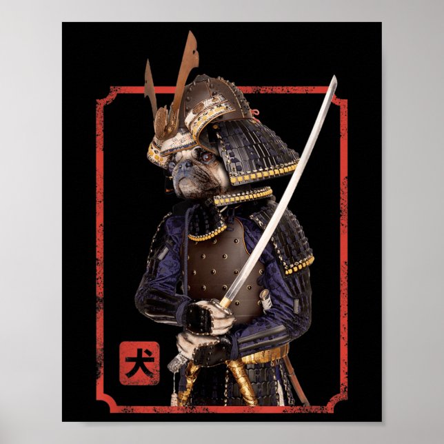 Poster Samurai Ninja Pug Dog Lover Kawaii Tattoo (Frente)