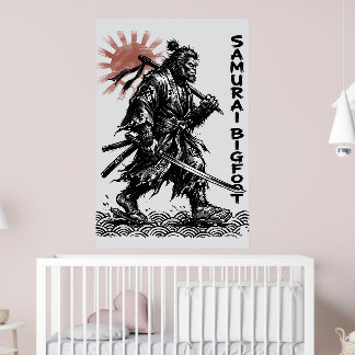 Poster Samurai Pé Grande: Arte Sasquatch do Guerreiro Jap