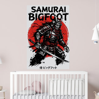 Poster Samurai Pé Grande: Arte Sasquatch Guerreiro Japonê