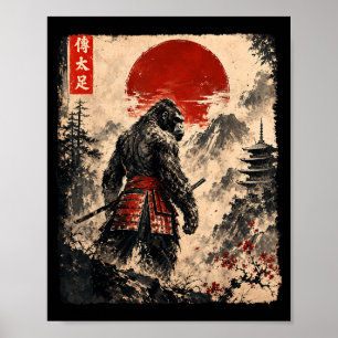 Poster Samurai Pé-grande Gráfico Engraçado Japonês Vintag