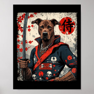Poster Samurai Pitbull japonês Tattoo Kawaii Ukiyo-e Nin
