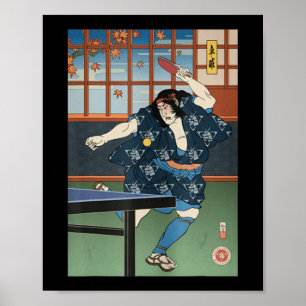 Poster Samurai Play Mesa Tênis Ping Pong Ukiyoe