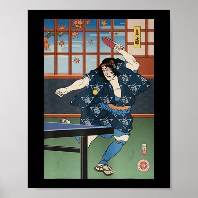 Poster Samurai Play Mesa Tênis Ping Pong Ukiyoe (Frente)