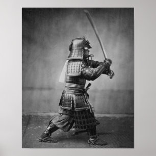 Poster Samurai que Brandishing sua espada - história