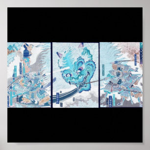 Pôster Samurai que luta o espírito mau cerca de 1860