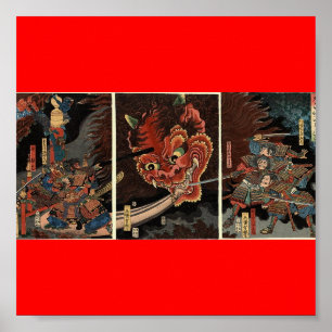 Poster Samurai que luta o espírito mau cerca de 1860